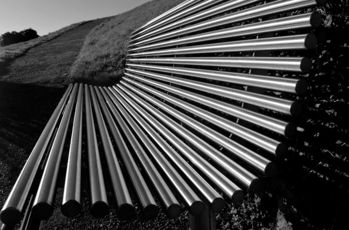 A bench in black and white